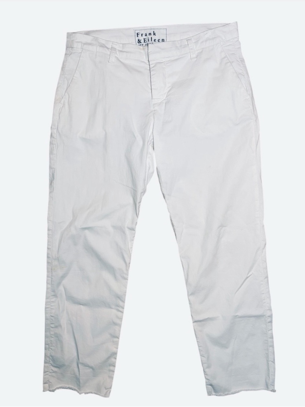 Frank & Eileen Wicklow Italian Cotton Chino Cropped Pants White 8 Raw Hem - Picture 3 of 8